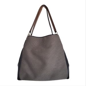 Coach Phoebe Milk Black Leather-Trim Shoulder Bag Purse Tote 87545E